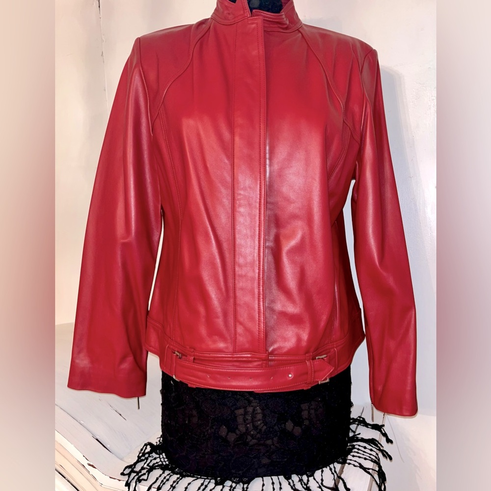 NWT Terry Lewis Red Women's soft Leather Jacket size medium